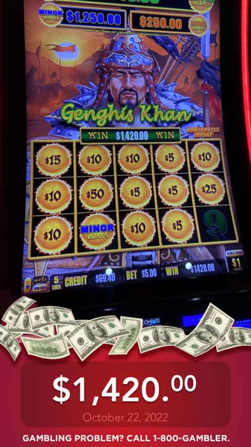 Lucky winner receives $1,420 playing slot machines at Presque Isle Downs Casino in Erie, PA