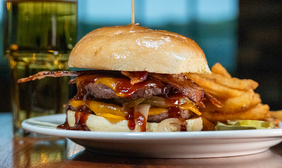 Burger and Fries at Churchill's Bourbon & Brew
